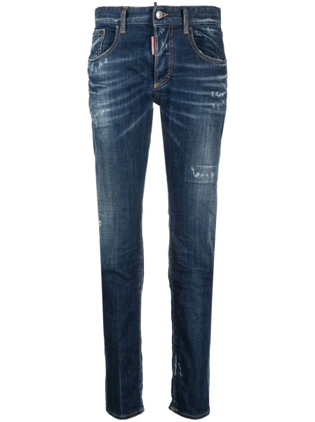 Blugi drepti DSQUARED2 albastri din elastan si bumbac