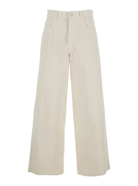 Blugi White Wide Jeans with Five-Pocket Design in Bleached Denim for Women