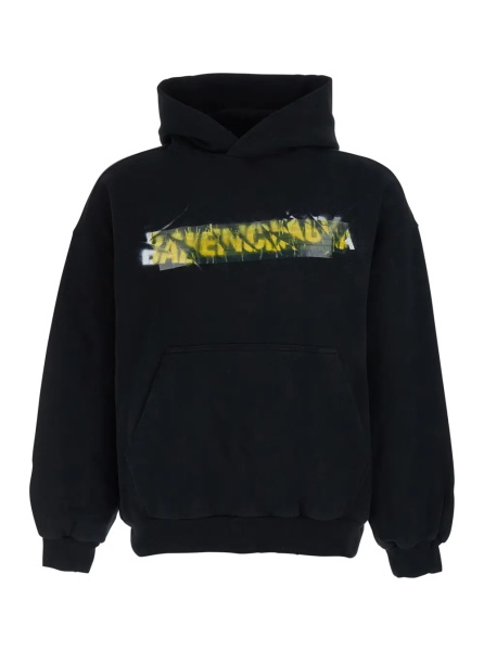 Bluza trening Black 'Messy Spray' Hoodie with Fixed Hood in Cotton Men
