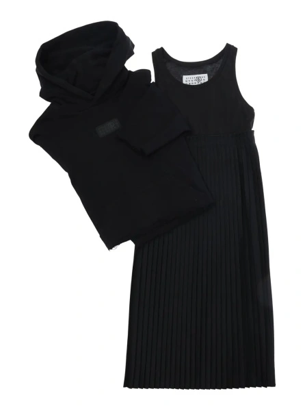 Bluza trening Black Sleeveless dress with matching crop hoodie in blend wool stretch girl