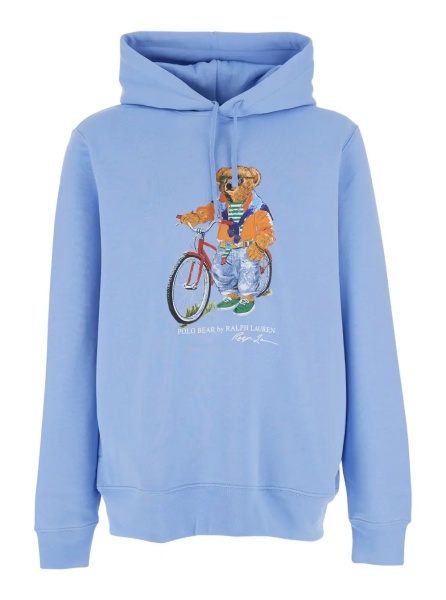 Bluza trening Light Blue Hoodie with Fixed Hood and Maxi Logo on the Front in Cotton for Men