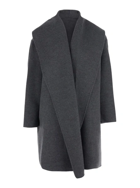 Bluza trening TOTÊME Gray hooded coat with shawl lapels in wool for women