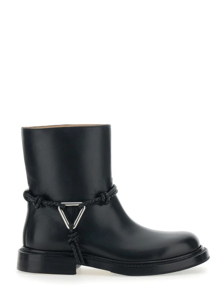 Botine Black Ankle Boots with Metallic Detail on the Side and Applied Laces in Leather Woman