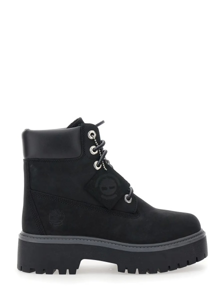 Botine Black Water-Proof Boots with Logo Plate in Leather Woman