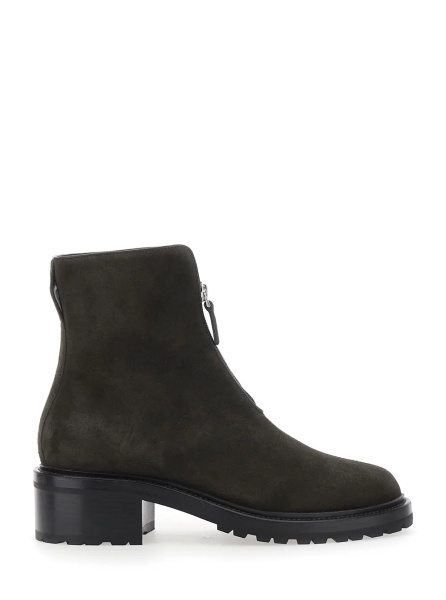 Botine Brown Low-heeled ankle boots with front zip closure in suede for women