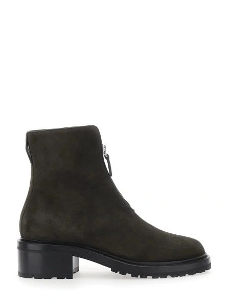 Botine Brown Low-heeled ankle boots with front zip closure in suede for women