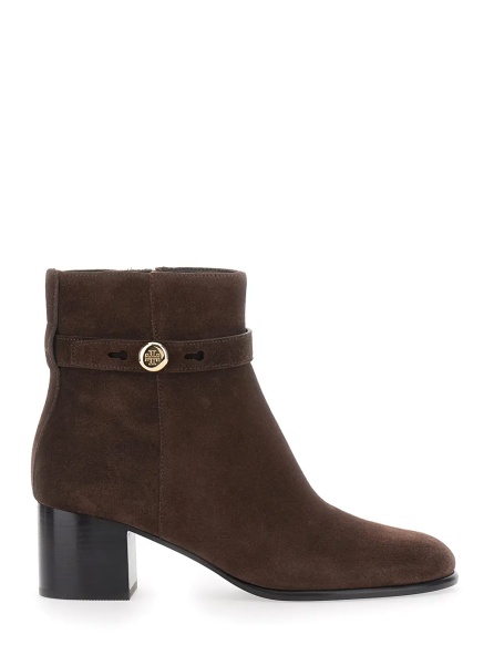 Botine 'Romy' Brown Ankle Boots with Medium Heel and Logo Plate on the Side in Suede for Women