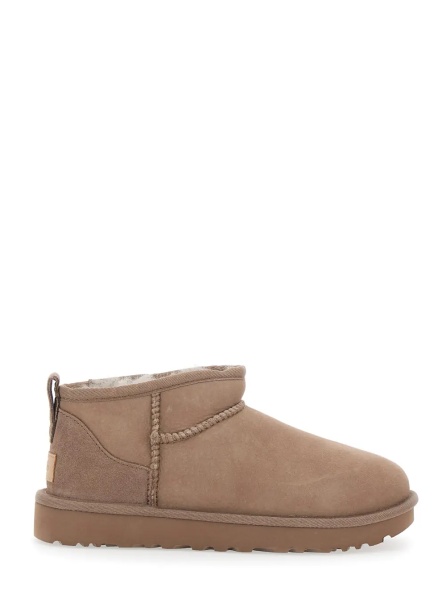 Botine Ultra Mini Ankle Boots with Logo on the Back in Beige Suede for Women