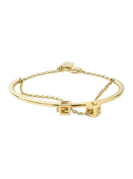 Bratari Gold-colored Double bracelet with chain and cube logo in metal for women