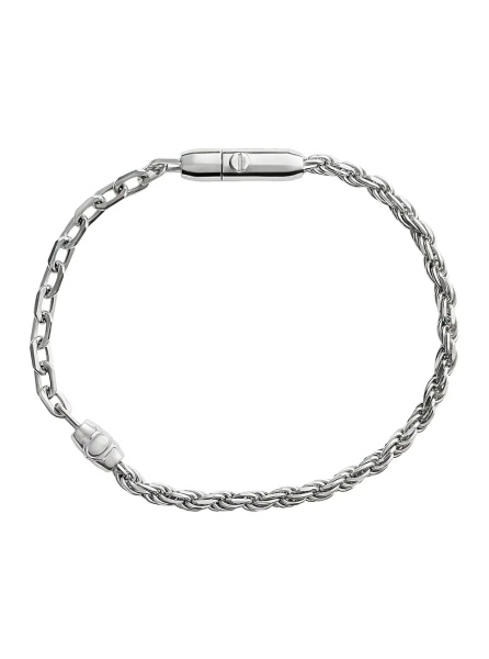 Bratari Silver Bracelet with Two Contrasting Chains and Press-Stud Closure in Sterling Silver for Men