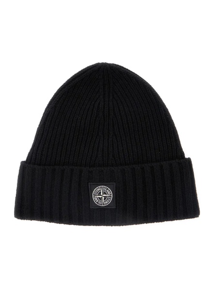 Caciula Black Beanie with Logo Patch on the Front in Wool Blend Boy