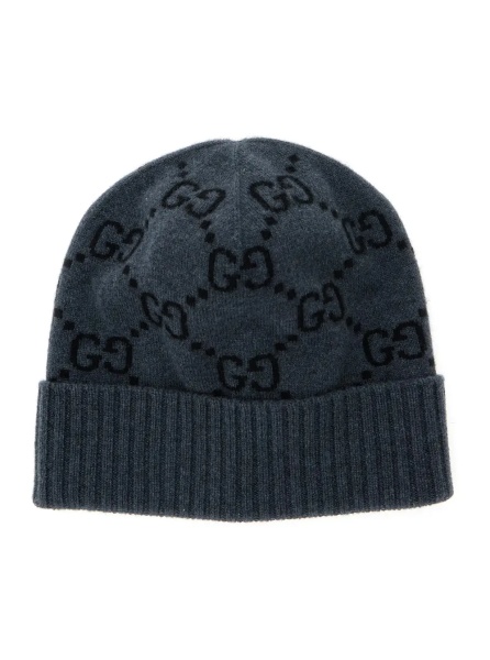 Caciula Hat 'GG Jacquard' Gray with Brim and Cashmere Cuff Men