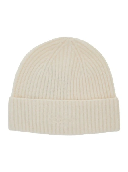 Caciula White Beanie with Ribbed Knit in Wool for Women