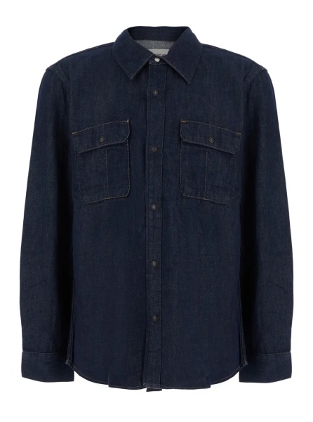 Camasa Blue Shirt with classic collar and patch pockets in denim for men
