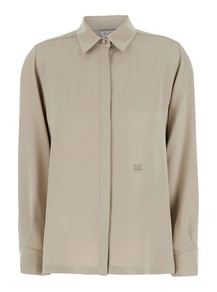 Camasa 'Geranio' Beige Shirt with Classic Collar and Logo Embroidery on the Front in Silk for Women