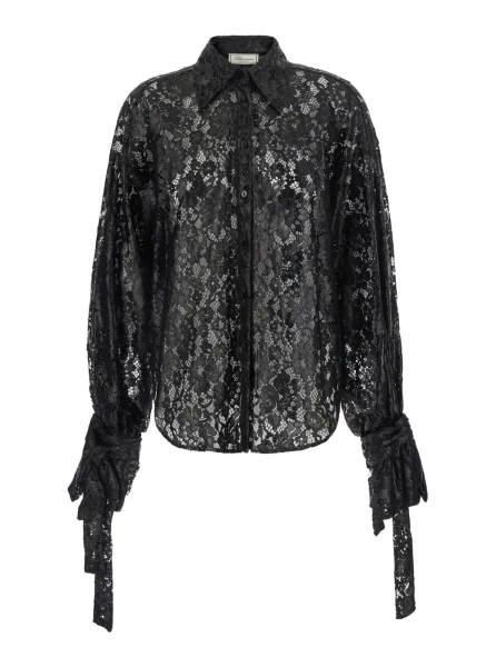 Camasa Lace Rebrodé Shirt with Tech Fabric Black Women