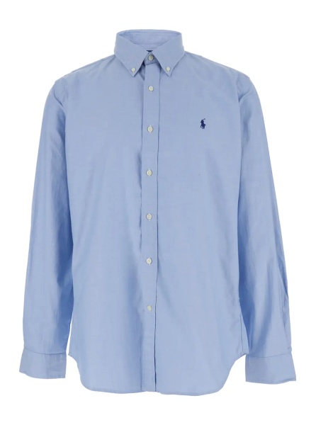 Camasa Light Blue Shirt 'Custom Fit' with Button Down Collar and Pony Embroidery on the Front in Cotton for Men