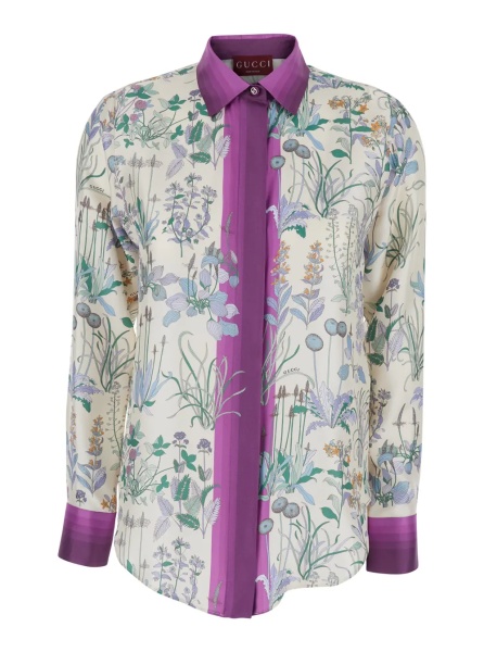 Camasa Multicolor Shirt with Classic Collar and All-Over Print in Silk for Women
