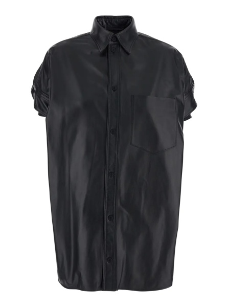 Camasa Shirt with classic collar and front pocket in black leather for women