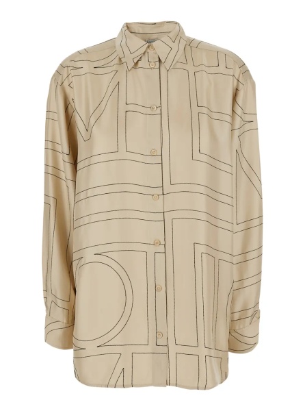 Camasa TOTÊME Beige Shirt with classic collar and all-over monogram embroidery in silk for women