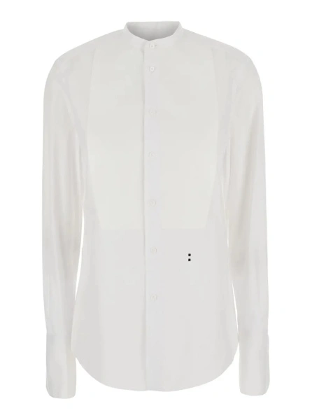 Camasa White Shirt with Mandarin Collar in Cotton Poplin for Women