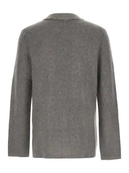 Cardigan grey cardigan with classic collar and brushed effect in wool and mohair Men