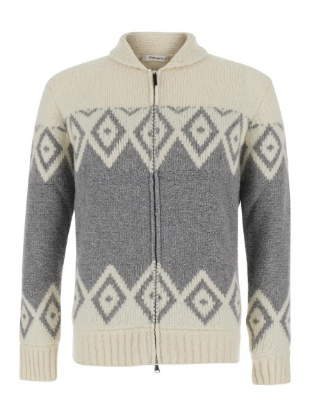 Cardigan Multicolor Cardigan with high collar and motif in wool and cashmere for men