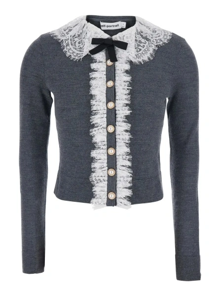 Cardigan Self-Portrait gri din lana