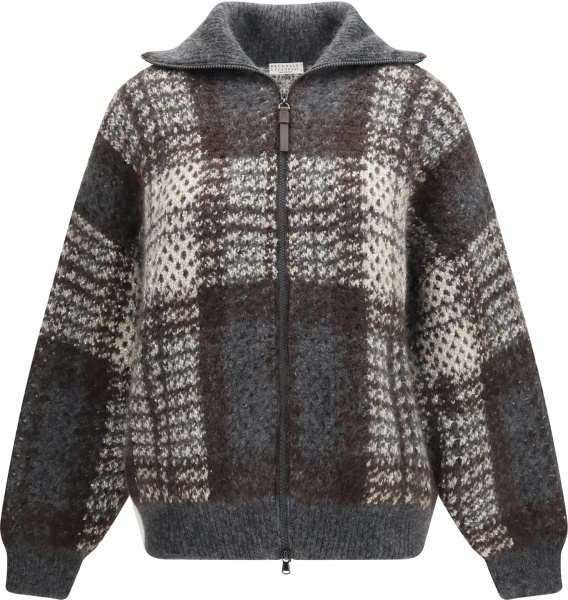 Cardigane Checked wool zip Cardigan
