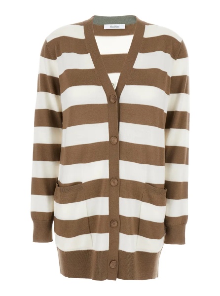 Cardigane 'Fiemme'Beige Cardigan with Rear Embroidery and All-Over Striped Motif in Wool Woman
