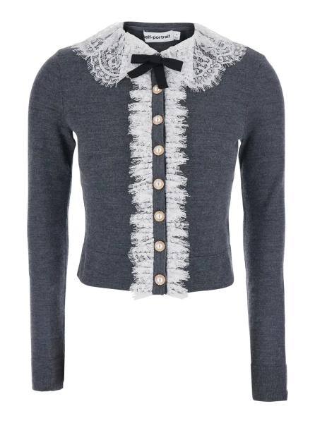 Cardigane Grey cardigan with lace collar in wool for women