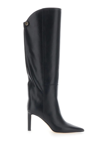 Cizme 'Alizze' Black Boots with High Stiletto Heel in Leather for Women