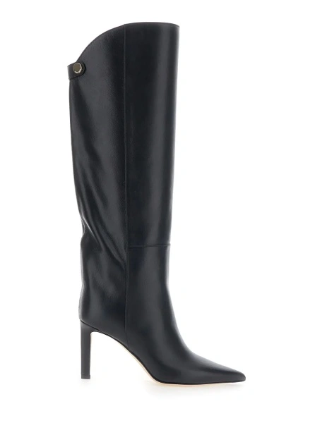 Cizme 'Alizze' Black Boots with High Stiletto Heel in Leather for Women