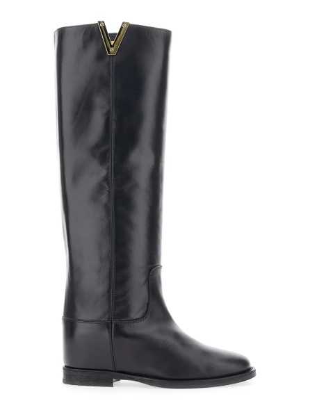 Cizme Boots with Side Cut-Out and Leather Logo Plate Black Women