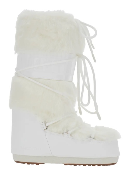 Cizme 'Icon Fur' white Snow Boots with Maxi Logo Print on the Side and eco-fur details in Tech Fabric Women