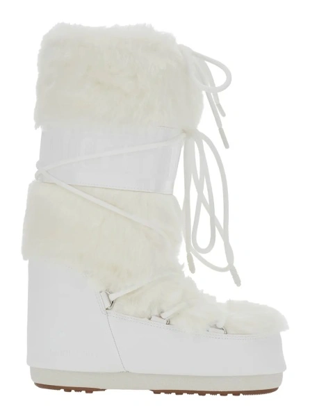 Cizme Moon Boot albe din material textil