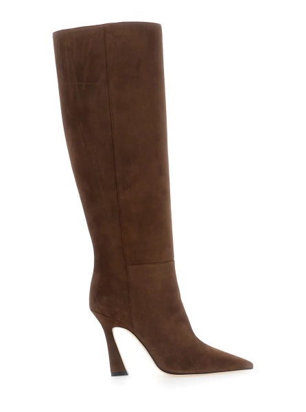 Cizme 'Vinnie' Brown knee-high boots with high heel and pointed design leather for women