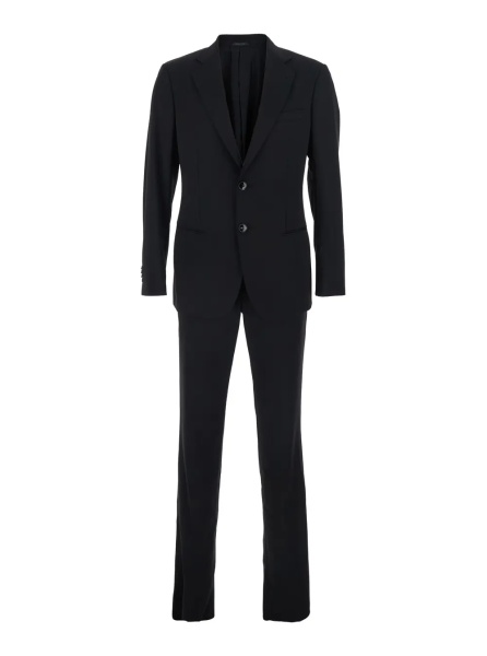 Costum Black Single-breasted Suit with Notched Revers in Wool Man