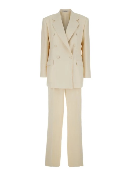 Costum White Double-breasted Suit with Notched Revers in Linen for Women