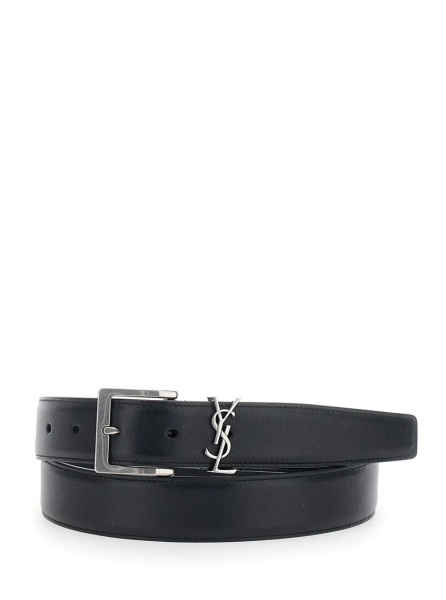 Curea Belt with Cassandre Plate on the Front and Adjustable Buckle in Black Leather for Men