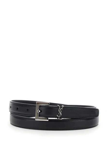 Curea Belt with Cassandre Plate on the Front and Square Buckle in Black Leather for Women