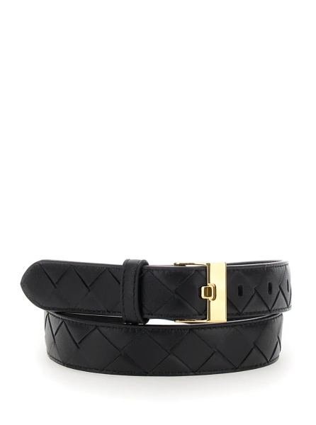 Curea Black Belt with All-Over Intreccio Motif in Leather Woman