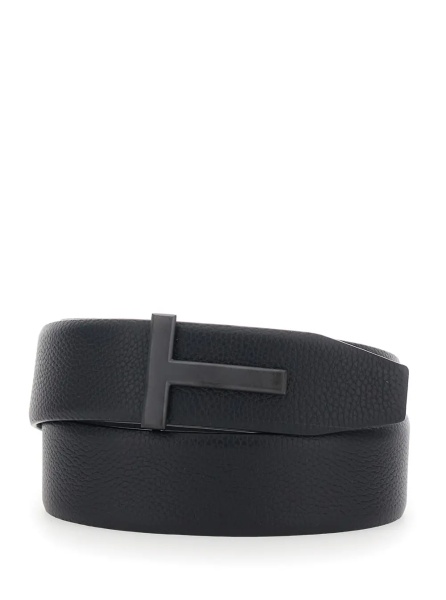 Curea 'Icon T' black Belt with T-shaped buckle in grained leather for men