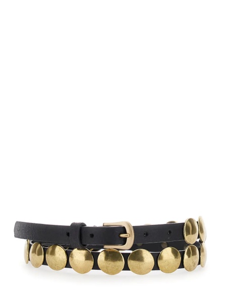 Curea 'Trinidad' Black Belt with Pin-Buckle Closure and Stud Details in Leather Woman