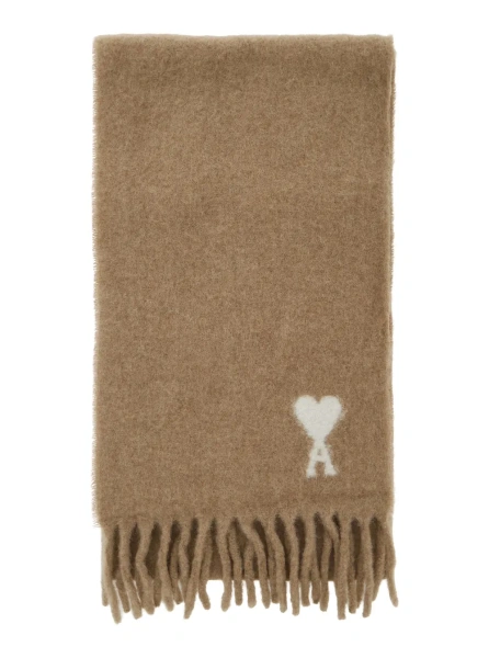 Esarfa Alpaca and wool scarf with AMI de Coeur jacquard beige unisex
