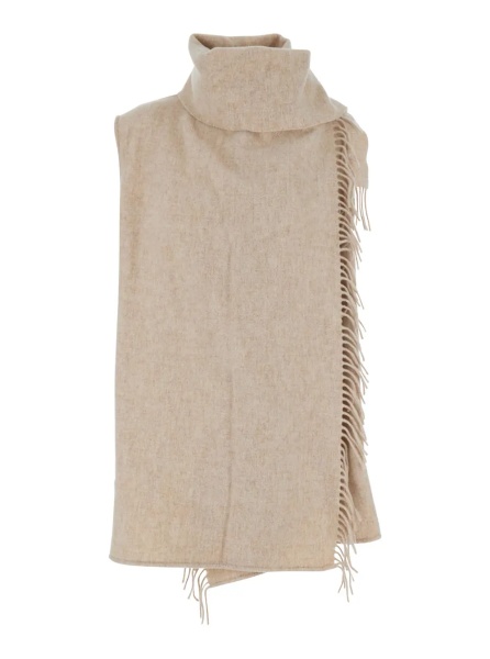 Esarfa Beige Scarf with fringed edge details in wool for women