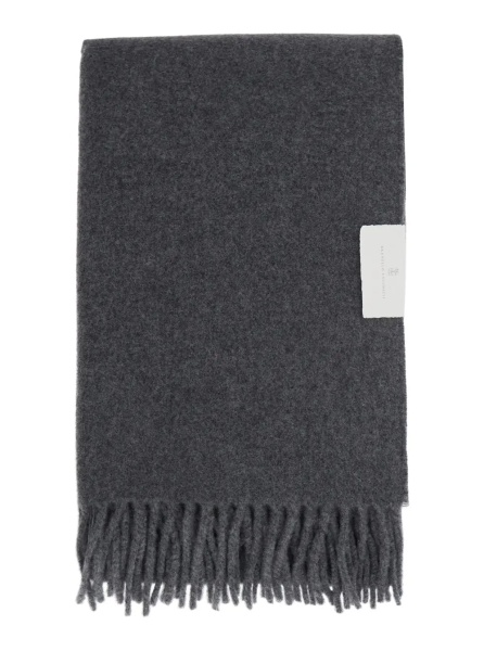 Esarfa Gray Scarf with fringed hem and brushed finish in cashmere for women