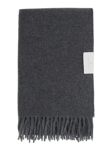 Esarfa Gray Scarf with fringed hem and brushed finish in cashmere for women
