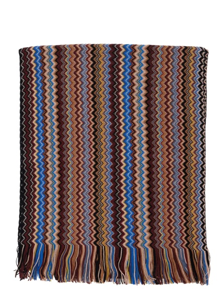 Esarfa multicolor Scarf with Zig Zag motif all-over and fringed edge in blend wool and fabric for men