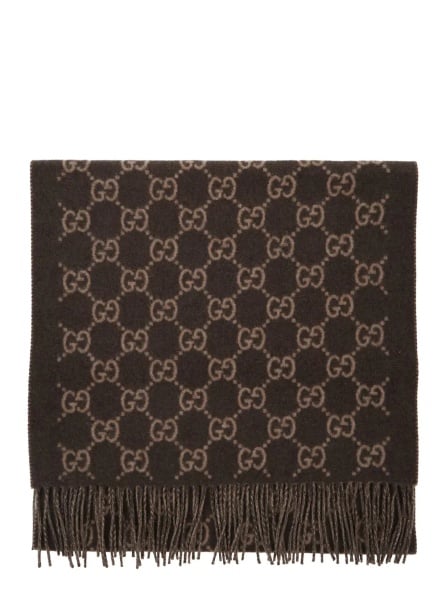 Esarfa Scarf 'GG' with All-Over Motif and Fringed Edge in Brown for Men